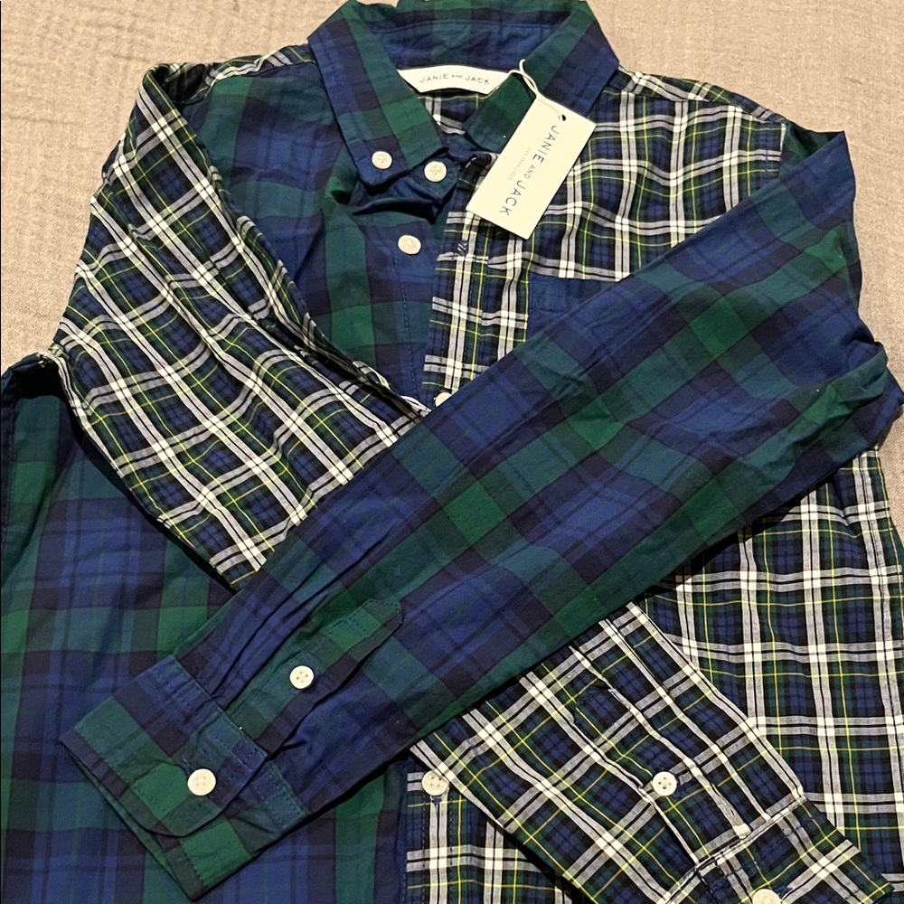 Janie and Jack Blue and Green Plaid Button Down Shirt